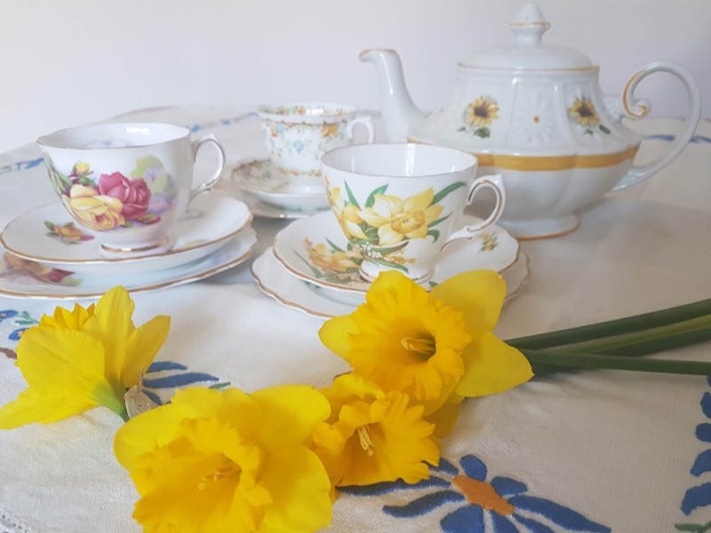 Floral cups and teapot to hire from the Vintage Teacup Queen