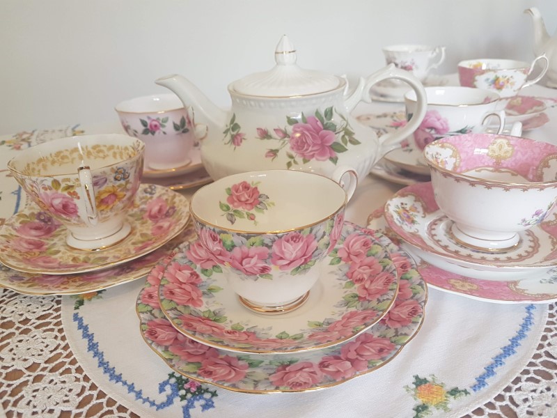 Pink china teasets to hire