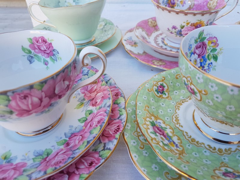 Pink and green vintage teacups