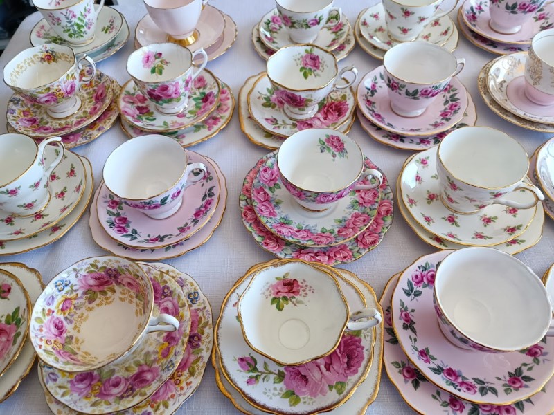 pink vintage teacups for high tea hire