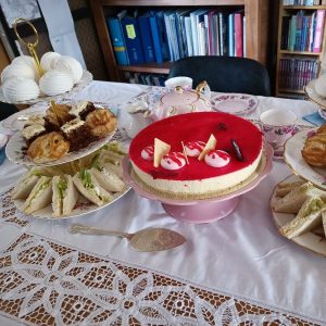 21st birthday high tea with three-tier cake stands