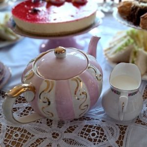 21st birthday tea table with pink teapot